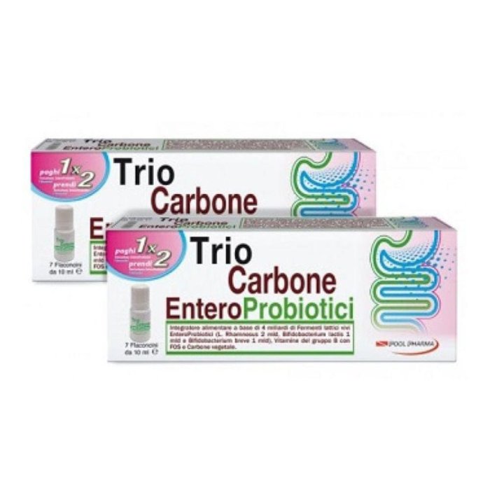 Trio Carbone EnteroProbiotici 7 flaconcini per benessere intestinale e flora batterica - Pool Pharma Srl