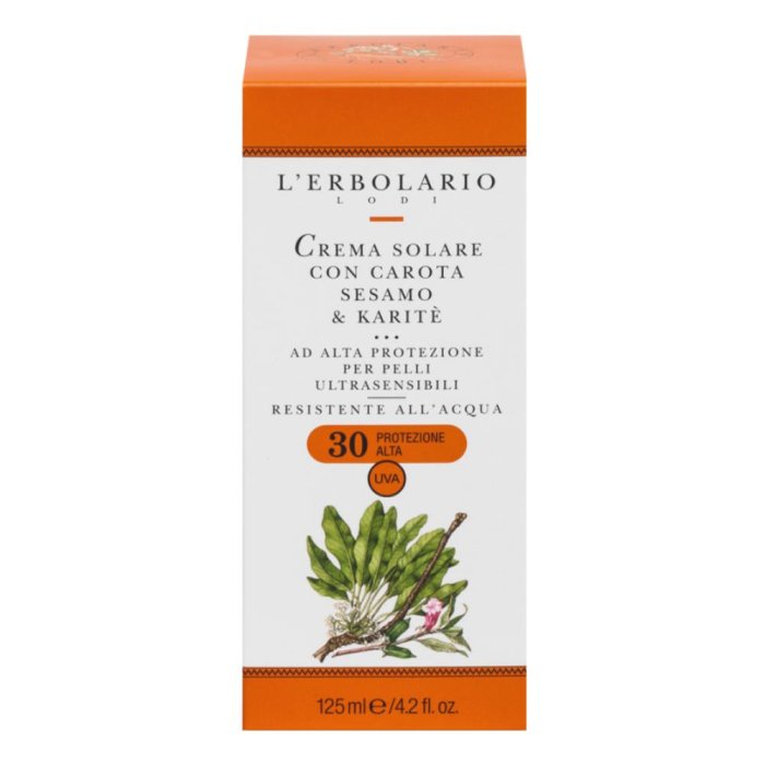 Crema solare carota sesamo karite SPF30 - crema protettiva abbronzante viso corpo