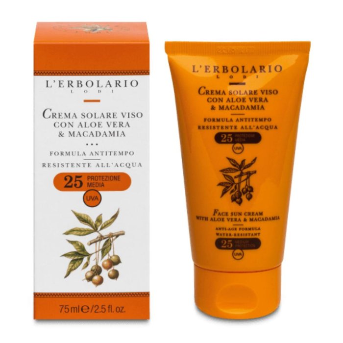 Crema solare aloe e macadamia protezione 25 naturale idratante viso e corpo
