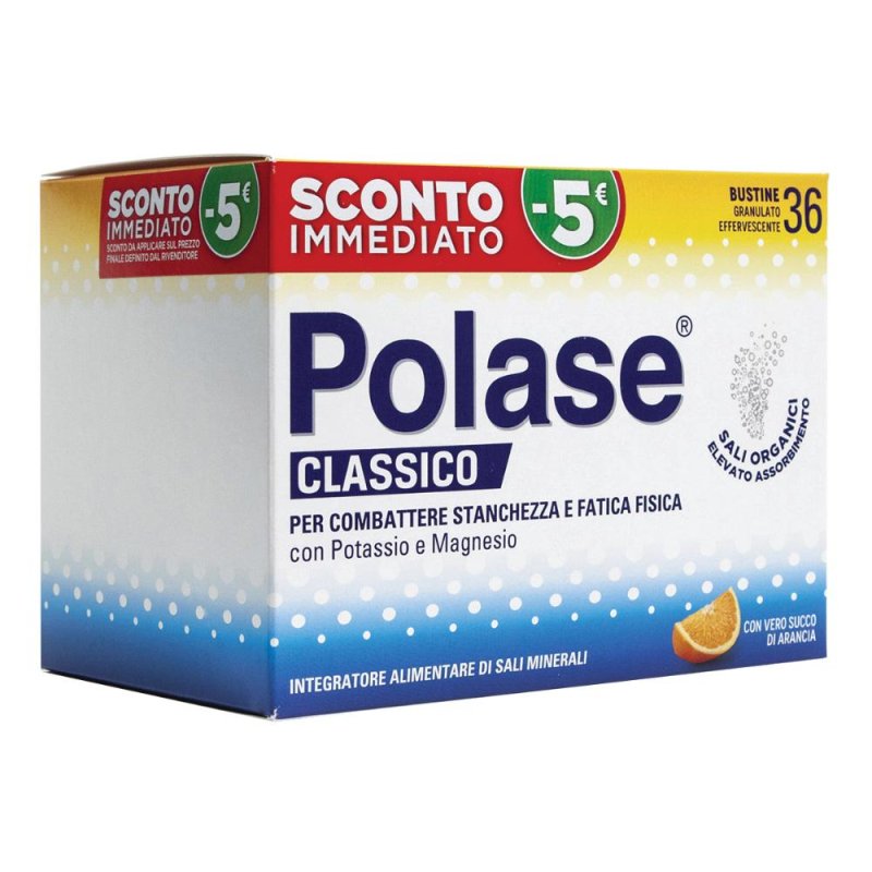 Polase classico 36 bustine integratore di sali minerali con magnesio e potassio gusto arancia