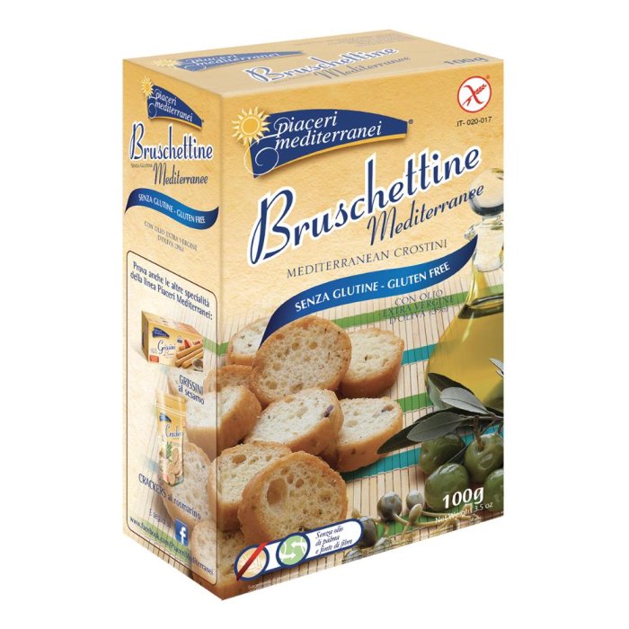 Piaceri Mediterranei bruschettine 100 g bruschettine senza glutine per snack e aperitivi