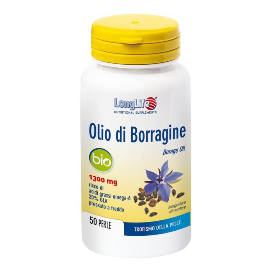 LongLife Olio di Borragine Bio 500 mg Integratore per la Pelle 60 Perle