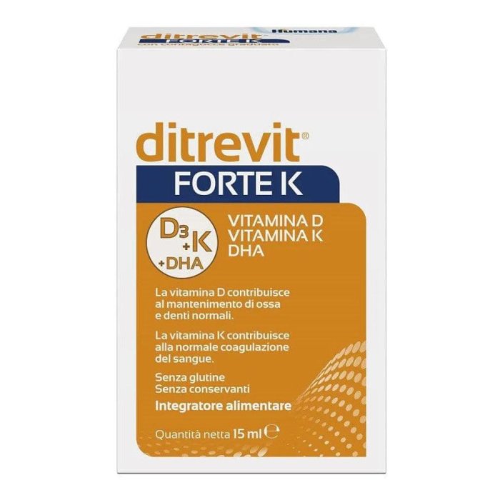 Ditrevit Forte K Humana Gocce Orali 15 ml Integratore Vitamina D e Vitamina K per Neonati e Bambini