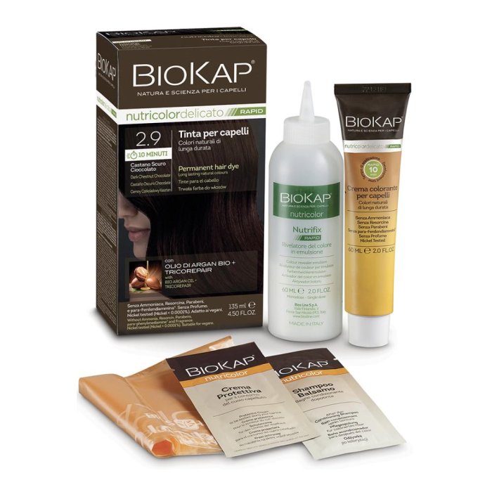 Biokap Nutric Rapid Tinta per Capelli 2.9 Castano Scuro Colorazione Permanente Naturale e Delicata
