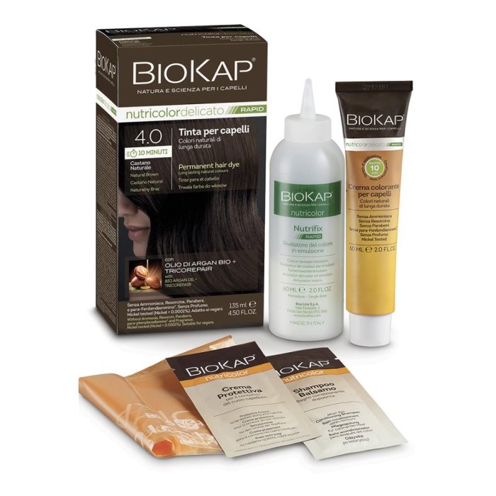 Biokap Nutricolor Rapid Tinta per Capelli 4.0 Castano Naturale – Colorazione Permanente Nutriente con Ingredienti Vegetali