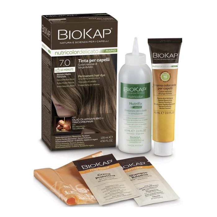 Biokap Nutric Tinta per Capelli 7.0 Biondo Medio – Colorazione Naturale Nutriente con Copertura dei Capelli Bianchi