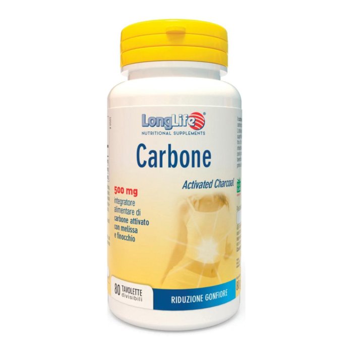 LongLife Carbone 80 compresse - integratore di carbone vegetale attivo contro gonfiore e gas intestinali