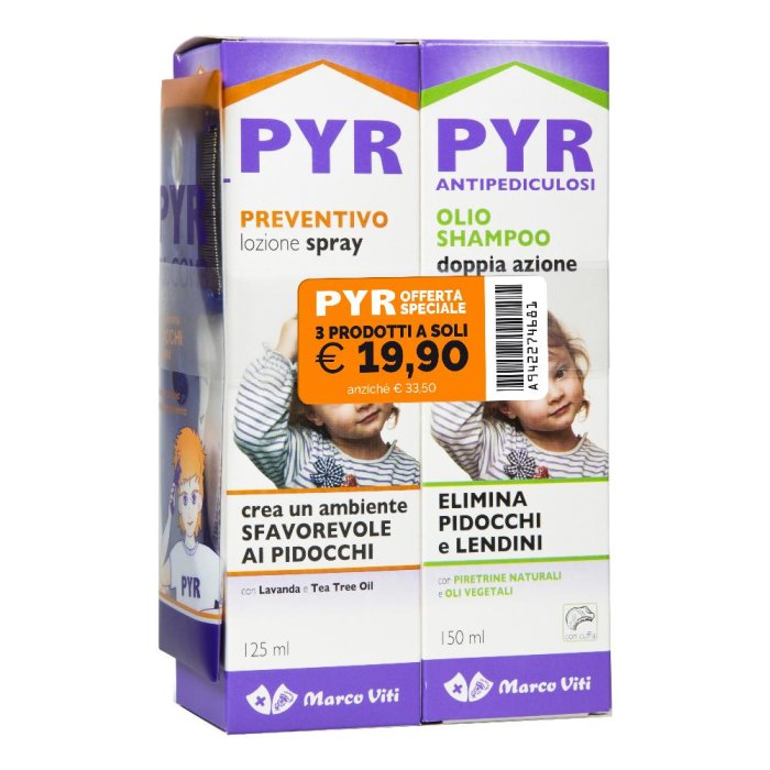 Pyr Abb olio shampoo + spray + pettine - kit trattamento e prevenzione pidocchi