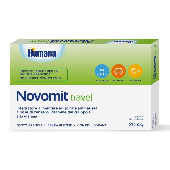 Humana Novomit Travel Antinausea Digestivo Gusto Arancia 12 Gomme Da Masticare