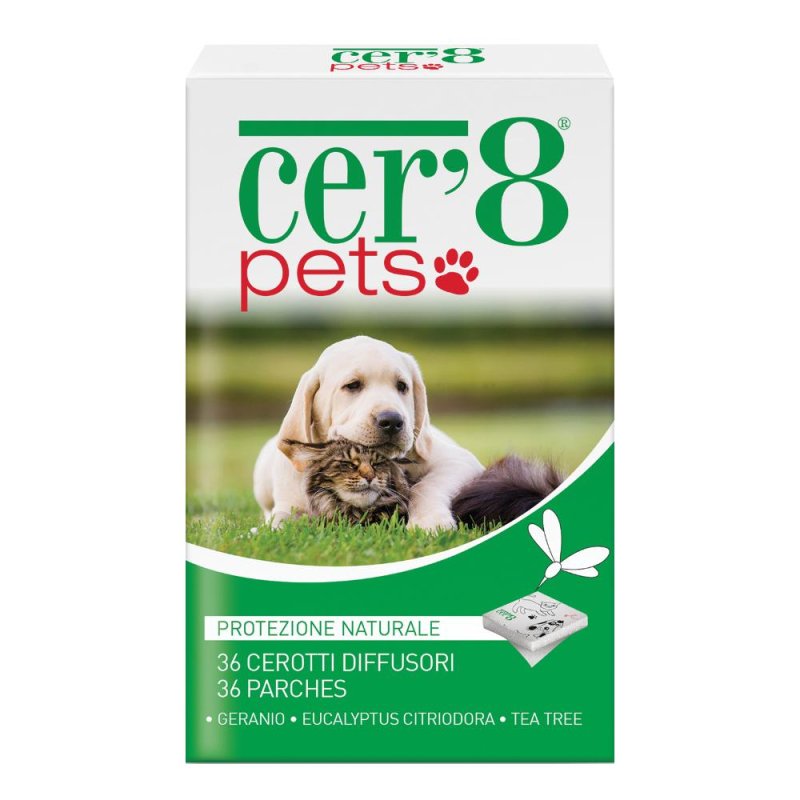 Cer'8 Pets Cuscinetti Adesivi Naturali per Cani e Gatti 36 Pezzi Protezione da Zanzare e Insetti