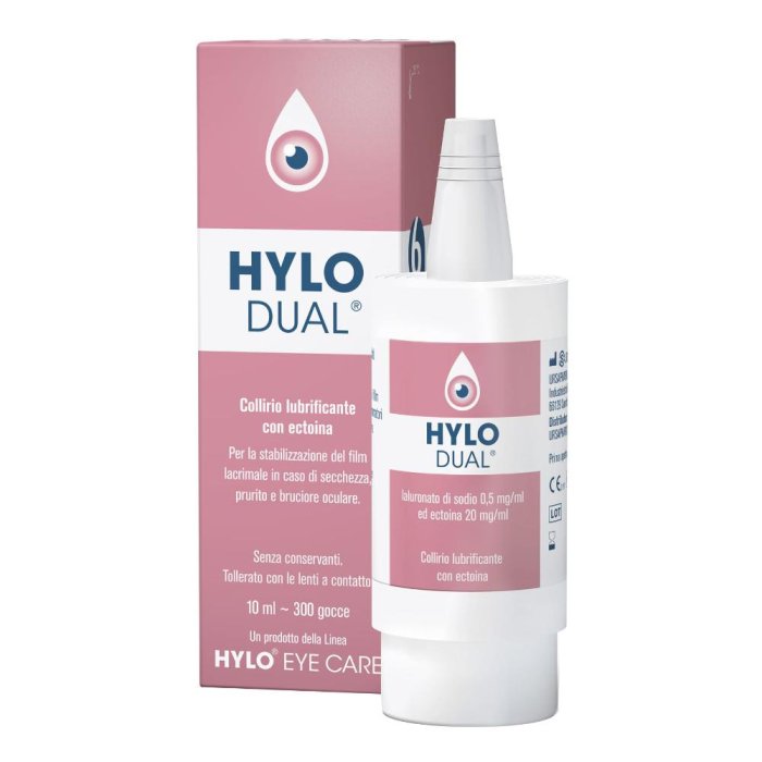 Hylo Dual Collirio Lubrificante per Occhi Secchi e Allergici 10 Millilitri Senza Conservanti