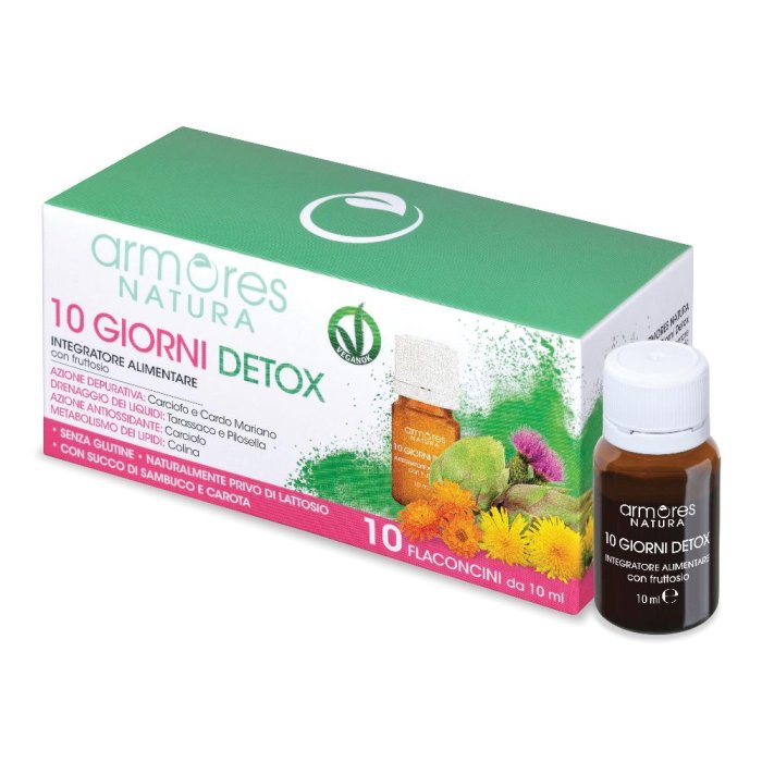 Armores Detox Integratore Depurativo 10 Giorni, Trattamento Drenante con Flaconcini da 10 Millilitri
