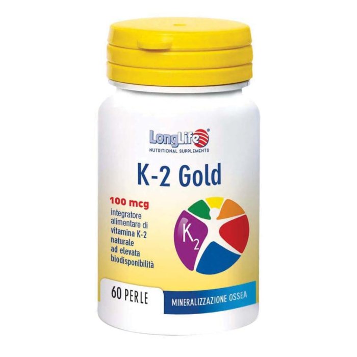 LongLife K-2 Gold 60 Perle Integratore di Vitamina K2 ad Alto Dosaggio per Benessere Ossa e Sistema Cardiovascolare