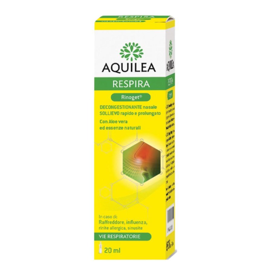 Aquilea Respira Rinojet Rinoget Spray Nasale Soluzione Ipertonica 20 ml per Naso Chiuso e Lavaggi Nasali