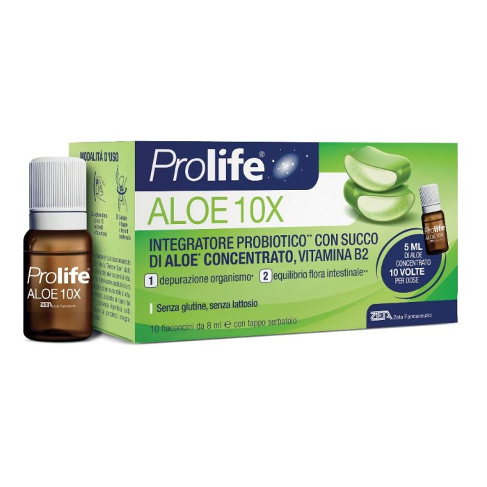 Prolife Aloe 10X Integratore Probiotico Aloe Vitamina B2 10 Flaconcini x 8ml