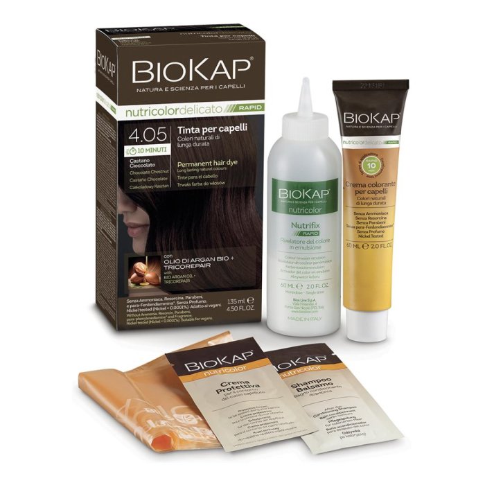 Biokap Nutricolor Delicato Rapid Tinta per Capelli 4.05 Castano Ghiaccio Colorazione Permanente Naturale Senza Ammoniaca