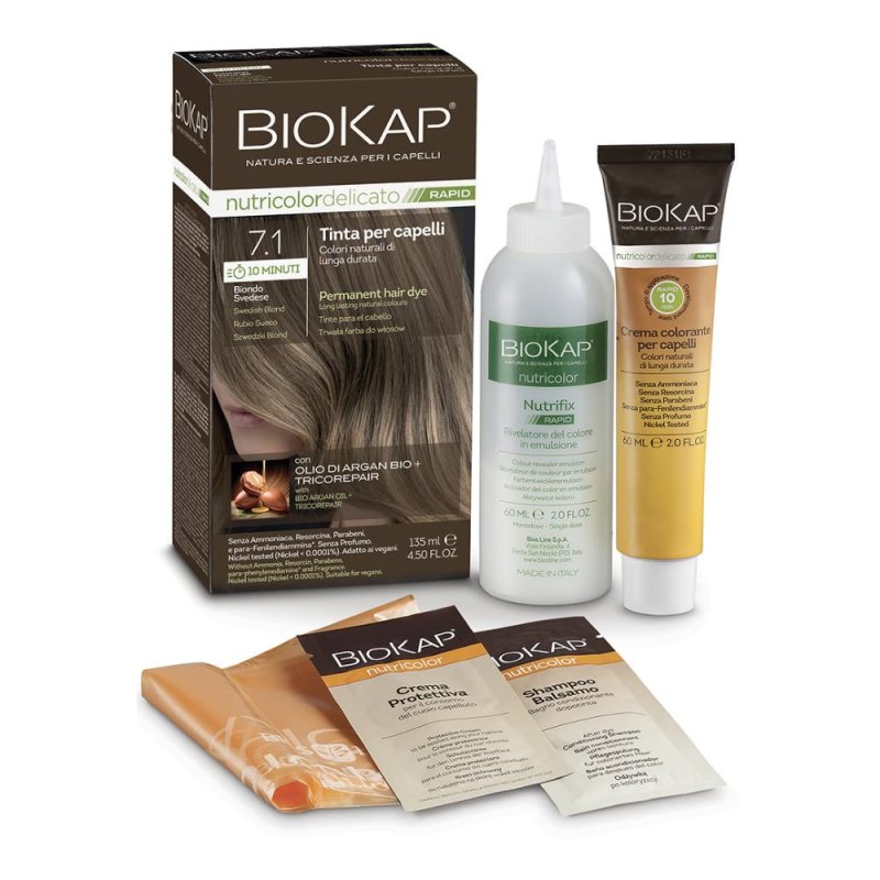 Biokap Nutricolor Delicato Rapid 7.1 Biondo Cenere – Tinta per Capelli Rapida e Delicata con Ingredienti Naturali