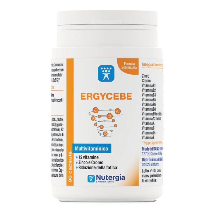 Ergycebe Integratore Multivitaminico Nutergia 90 Capsule 43 Grammi con Vitamine del Gruppo B, Vitamina C, Vitamina E e Selenio