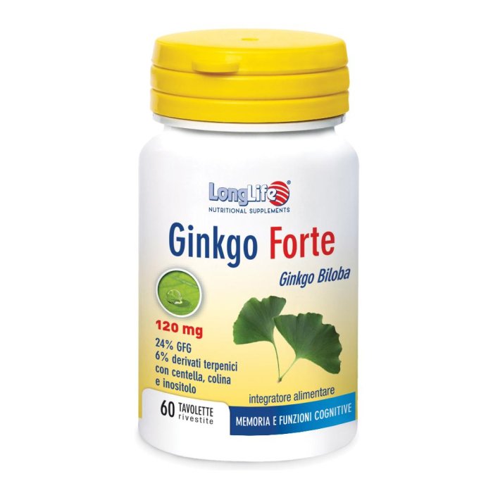 LongLife Ginkgo Forte 60 Compresse Integratore Ginkgo Biloba per Memoria, Concentrazione e Circolazione