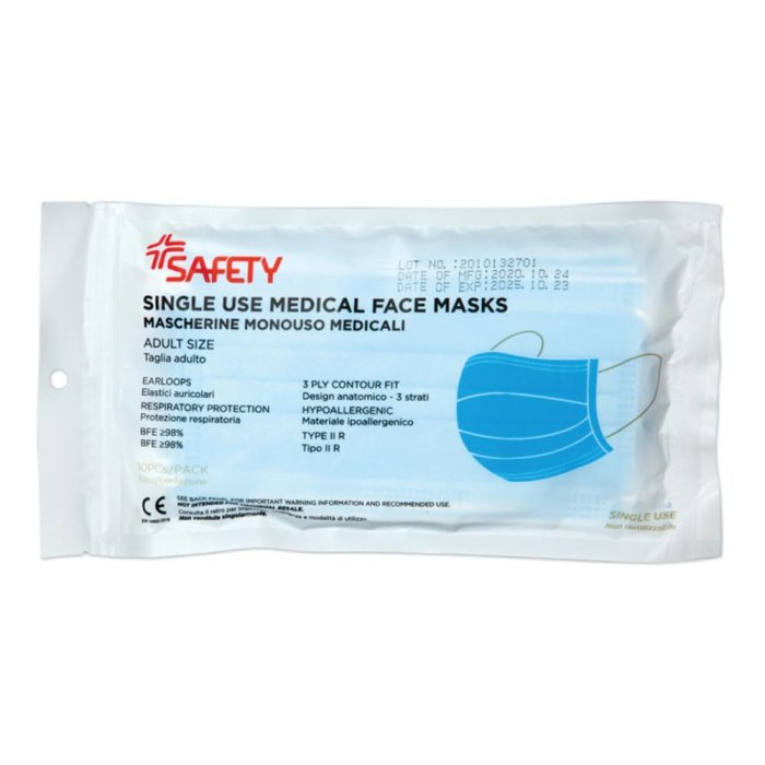 Mascherina chirurgica 10 pezzi SAF - mascherine chirurgiche monouso a 3 veli