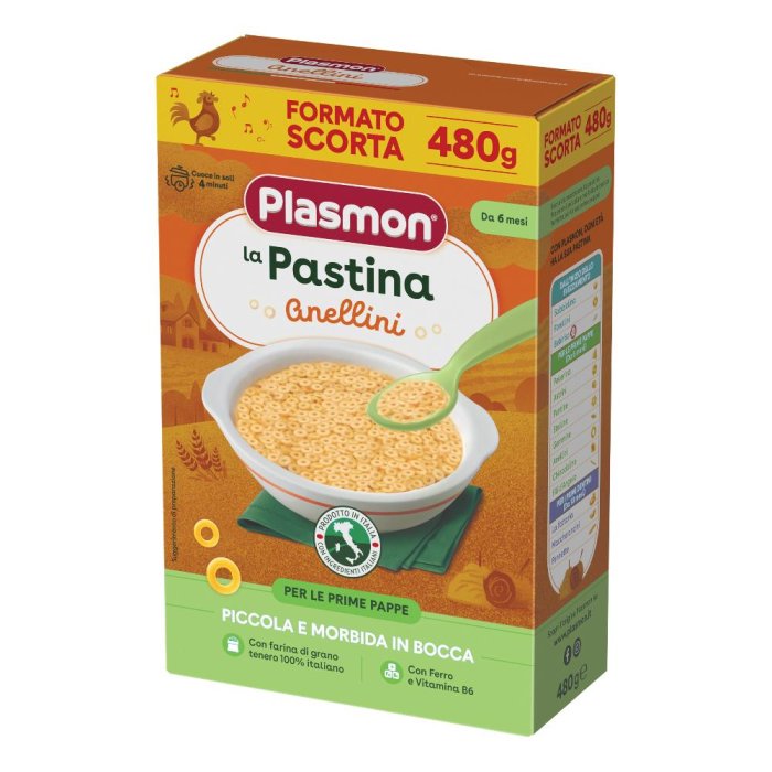 Plasmon Pastina Anellini 480 Grammi per Bambini da 10 Mesi in Poi - Pasta per Svezzamento con Grano Selezionato