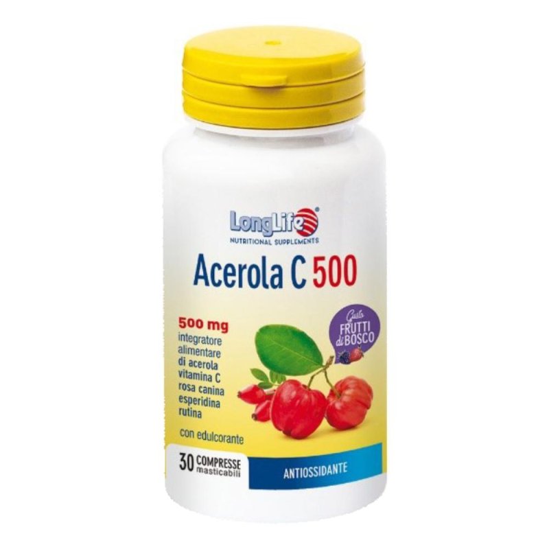 LongLife Acerola Frutti di Bosco Integratore di Vitamina C Naturale ad Alto Dosaggio da Acerola Pura