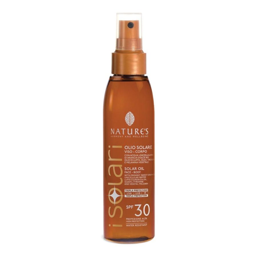 Nature's Solari Olio Solare SPF 30 Alta Protezione Viso e Corpo per Abbronzatura Uniforme