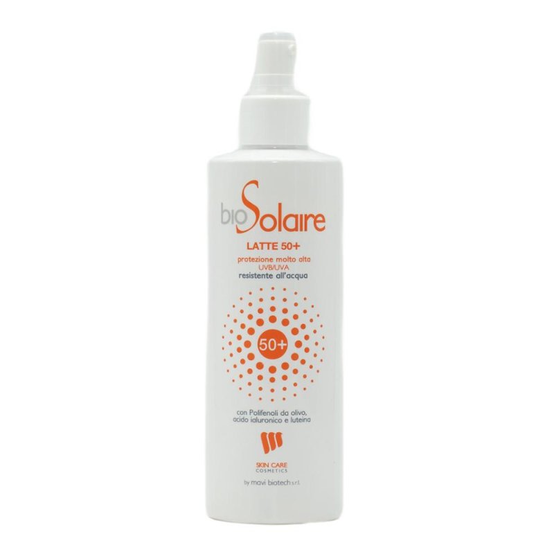 Biosolaire Latte Solare Protezione Molto Alta 50+ 200 ml per Viso e Corpo Pelli Sensibili
