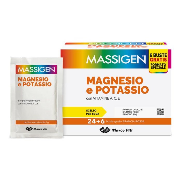 Massigen Magnesio e Potassio gusto arancia integratore 24+6 bustine 