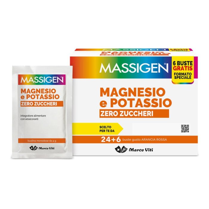 Massigen Magnesio e Potassio Zero Zuccheri Integratore 24+6 bustine - Marco Viti Farmaceutici