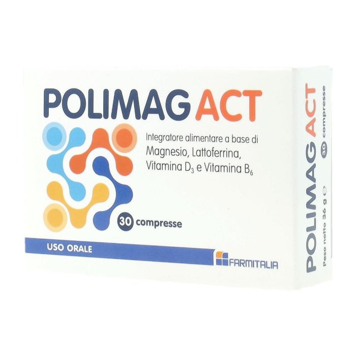 Polimag Act 30 compresse integratore con magnesio, vitamina D3, lattoferrina e vitamina B6