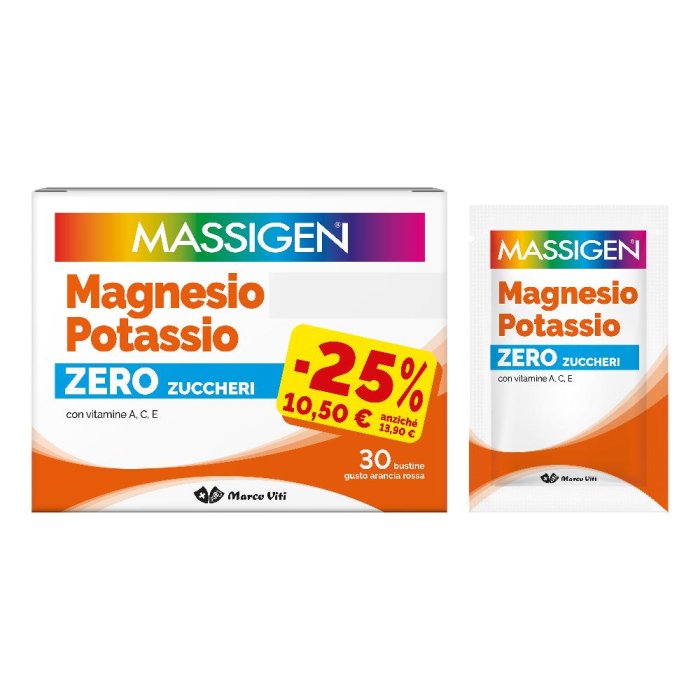Massigen Magnesio e Potassio Zero Zuccheri Integratore con Vitamine, 30 Bustine