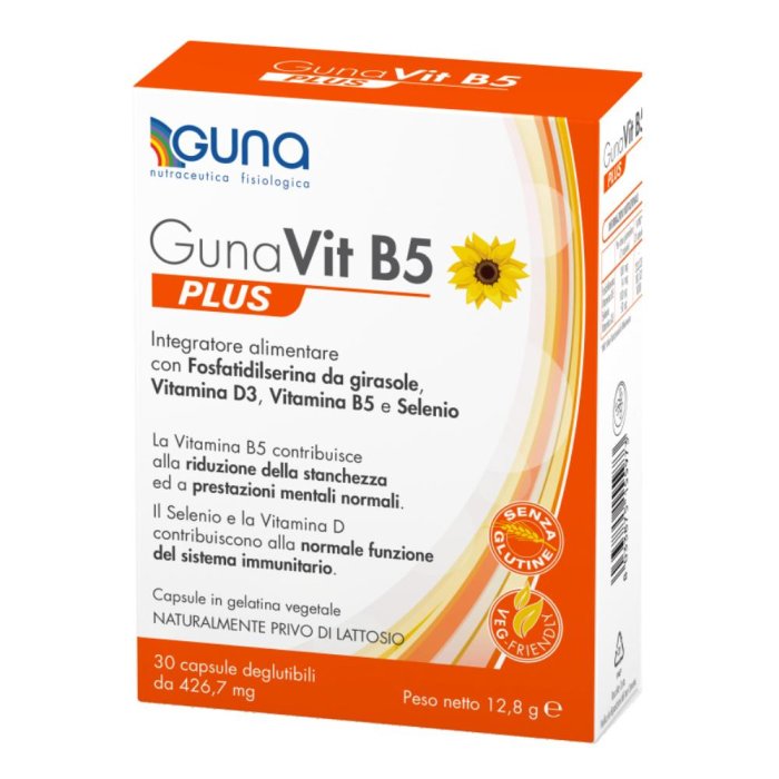 Gunavit B5 Plus Capsule Integratore Vitamina B5 30 Capsule per Energia e Benessere