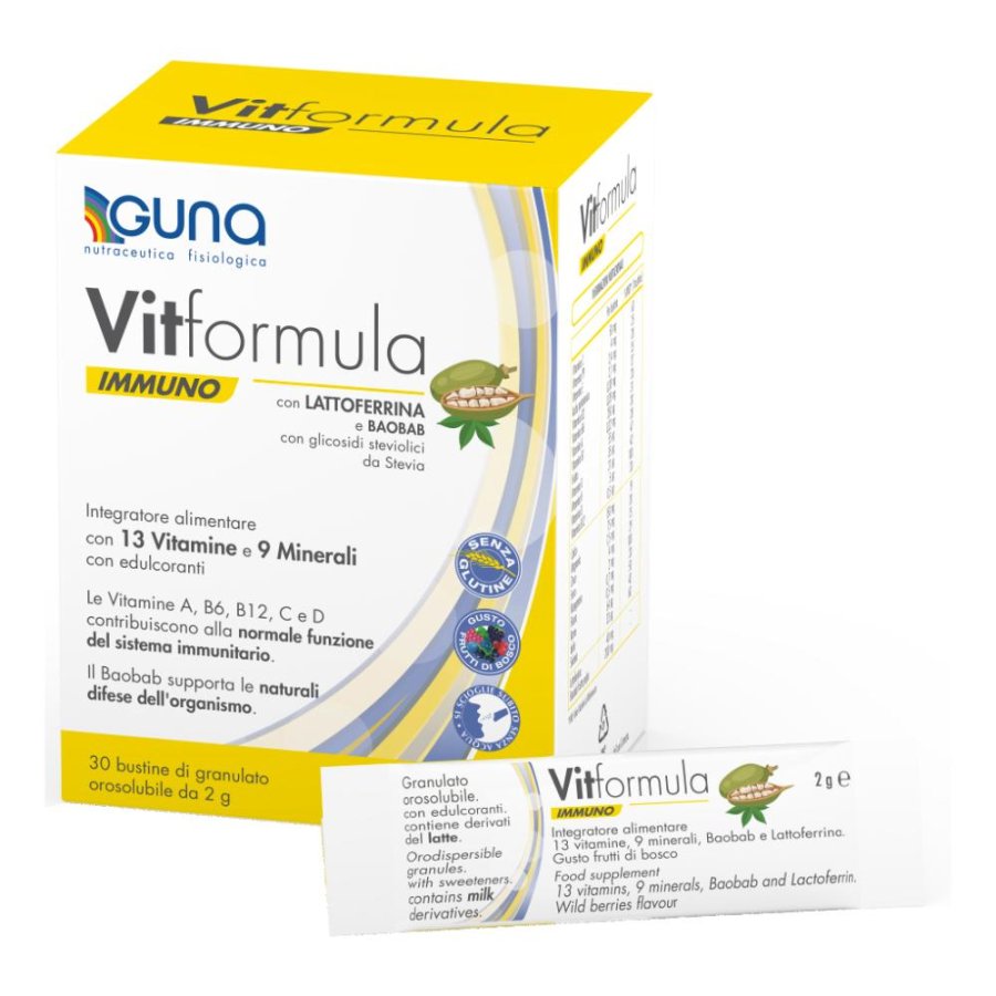 Guna VitFormula Immuno Integratore Alimentare, 30 Bustine da 2g Guna VitFormula Immuno Integratore Alimentare, 30 Bustine da 2g