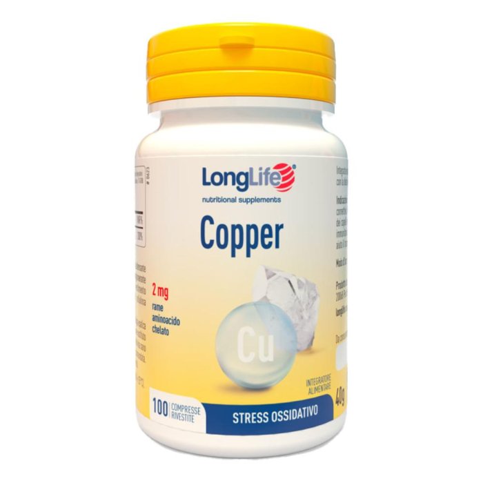 LongLife Copper Rame 2 Milligrammi 100 Compresse Integratore Alimentare di Rame per Sistema Immunitario e Supporto Antiossidante