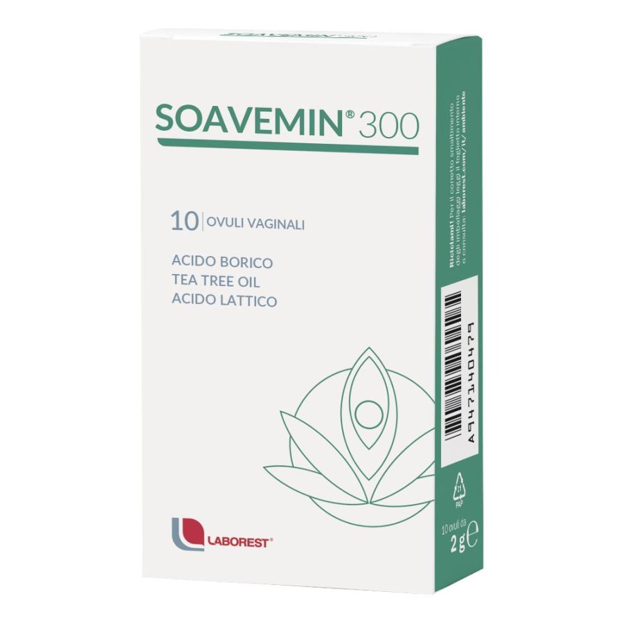 Soavemin Ovuli Vaginali 300 mg 10 Pezzi | Trattamento Idratante e Lenitivo per Secchezza Intima Femminile