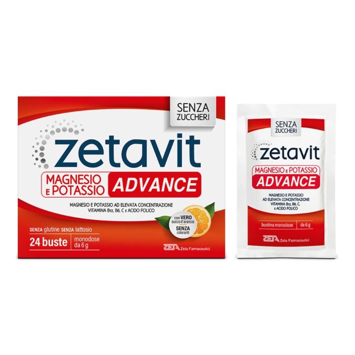 Zetavit Magnesio e Potassio Advanced Integratore Alimentare 24 Bustine da 6 g per Stanchezza Muscolare e Crampi