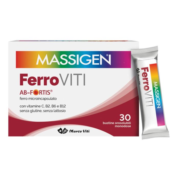 Massigen FerroVITI Integratore di Ferro Vitamina C e Vitamine B2 B6 B12, 30 Bustine