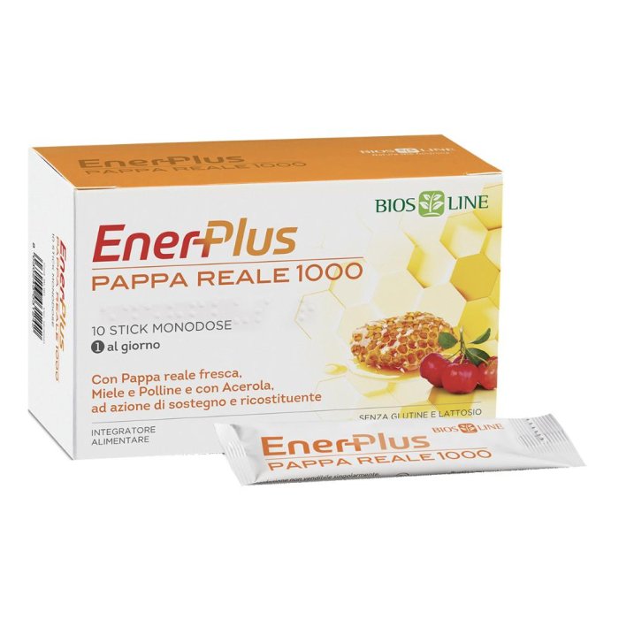 Bios Line EnerPlus - Pappa Reale 1000 Integratore Energetico per Bambini Adulti Anziani e Atleti 10 Bustine