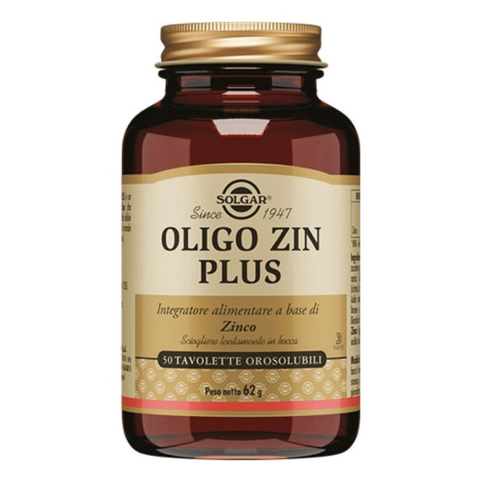 Solgar Oligo Zin Plus Zinco Difese Immunitarie 50 Tavolette Orosolubili