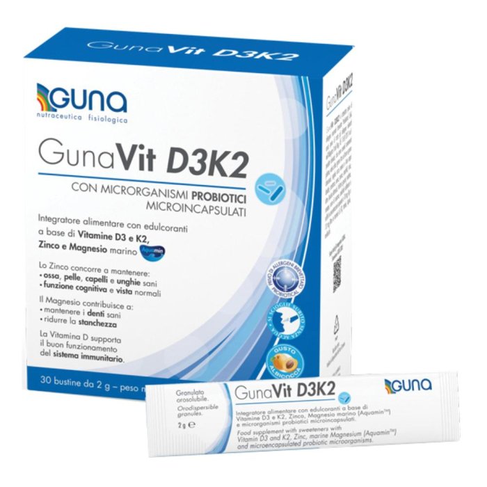 Guna Vit D3K2 Integratore Alimentare Ossa e Denti sani 30 Bustine
