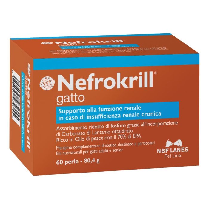 Nefrokrill Gatto 60 Perle Integratore per Gatto per la Funzione Renale con Acidi Grassi Omega Tre e Fosfolipidi da Olio di Krill
