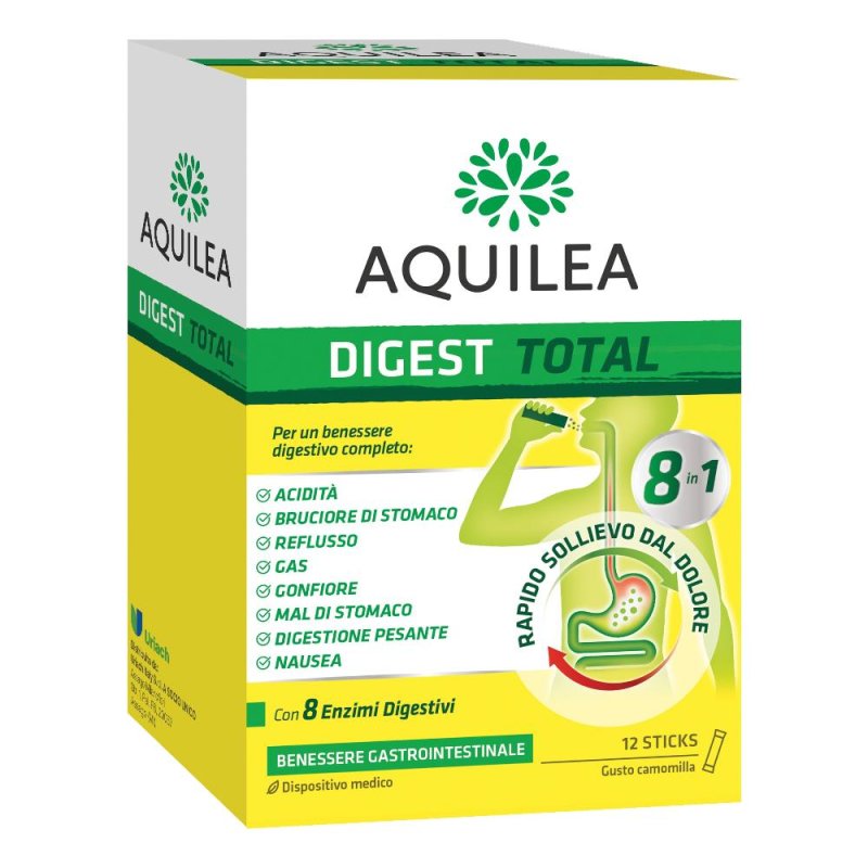 Aquilea Benessere Gastrointestinale - Digest Total 8 in 1 Dispositivo Medico 12 stick