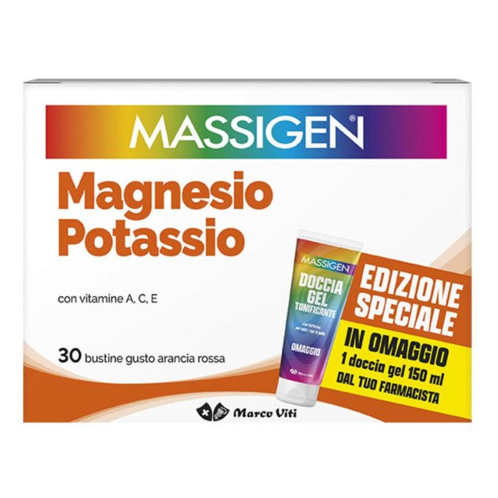 Massigen Magnesio e Potassio Integratore Alimentare in Bustine 30 Pezzi