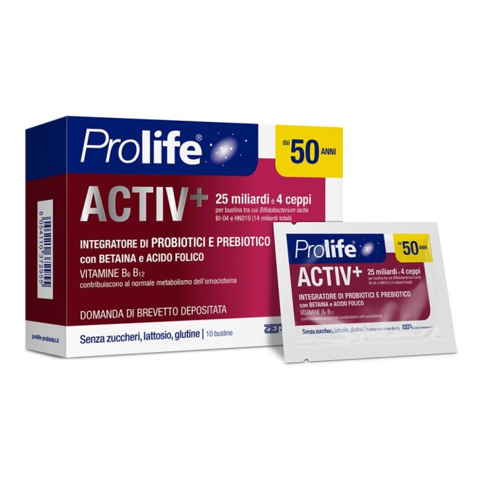 Prolife Active+ 50+ anni Integratore Alimentare di Probiotici, 10 bustine