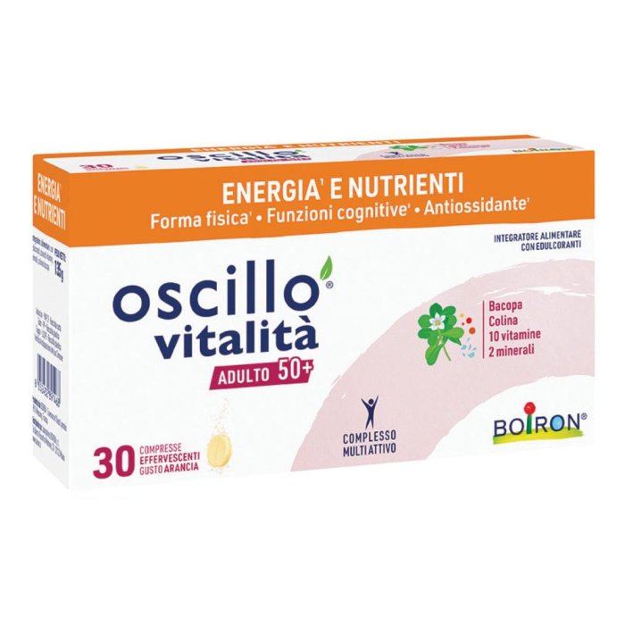 Boiron Oscillo Vitalità 50+ Integratore Antiossidante per Adulti Energia Fisica e Mentale 30 Compresse Effervescenti