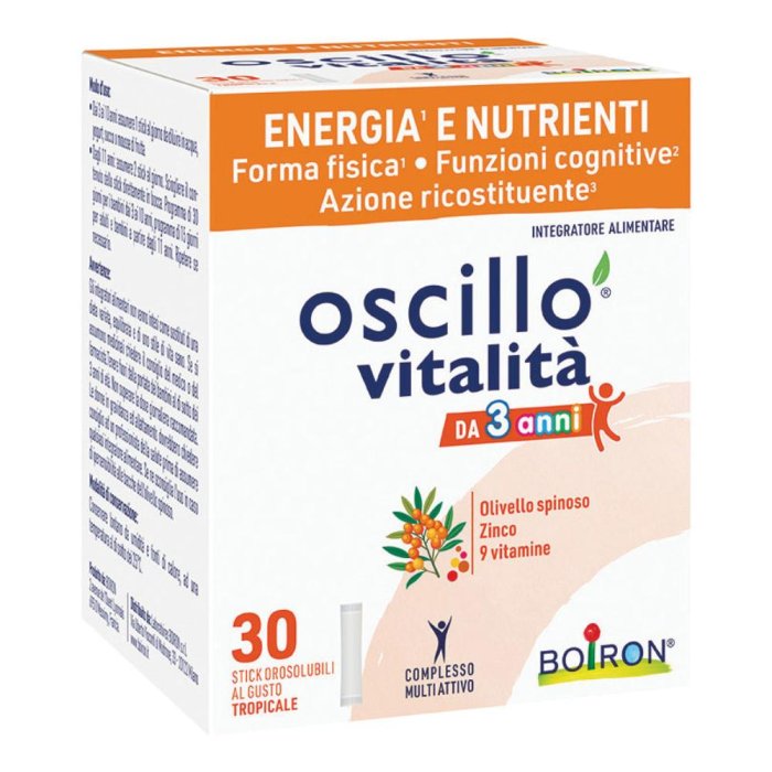 Boiron Oscillo Vitalità 3+ Integratore Ricostituente per Bambini e Adulti Energia Fisica e Mentale 30 Stick Orosolubili