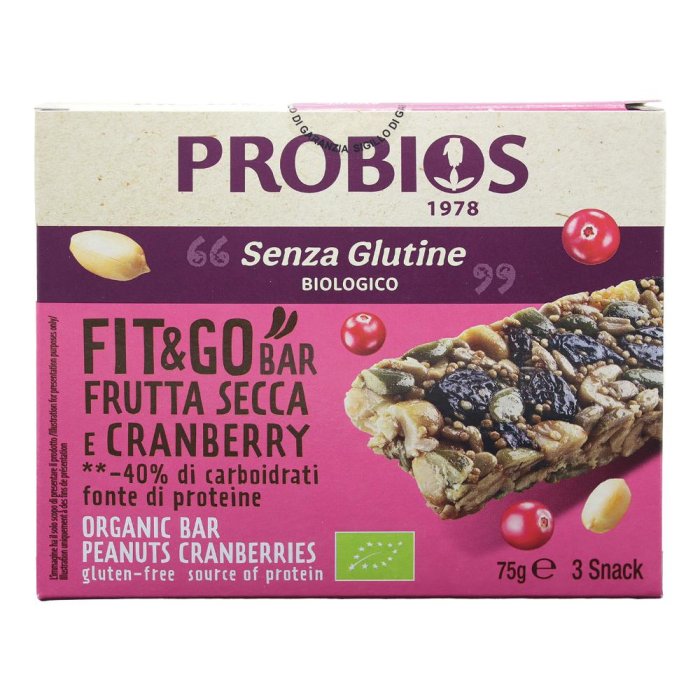 Probios Fit & Go Barretta alla Frutta Snack ai Cereali Biologico