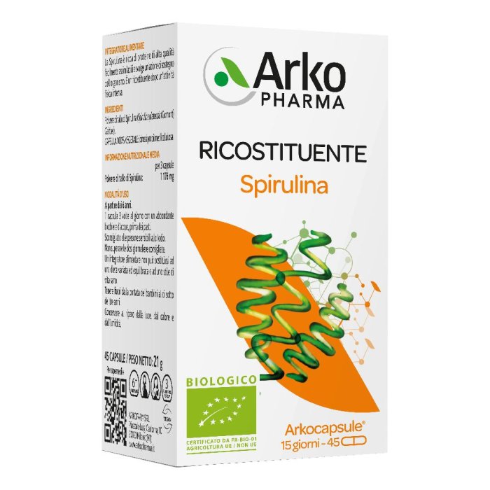 Arkocps Spirulina Integratore Alimentare Naturale 45 Capsule per Energia, Tonico e Vitalità
