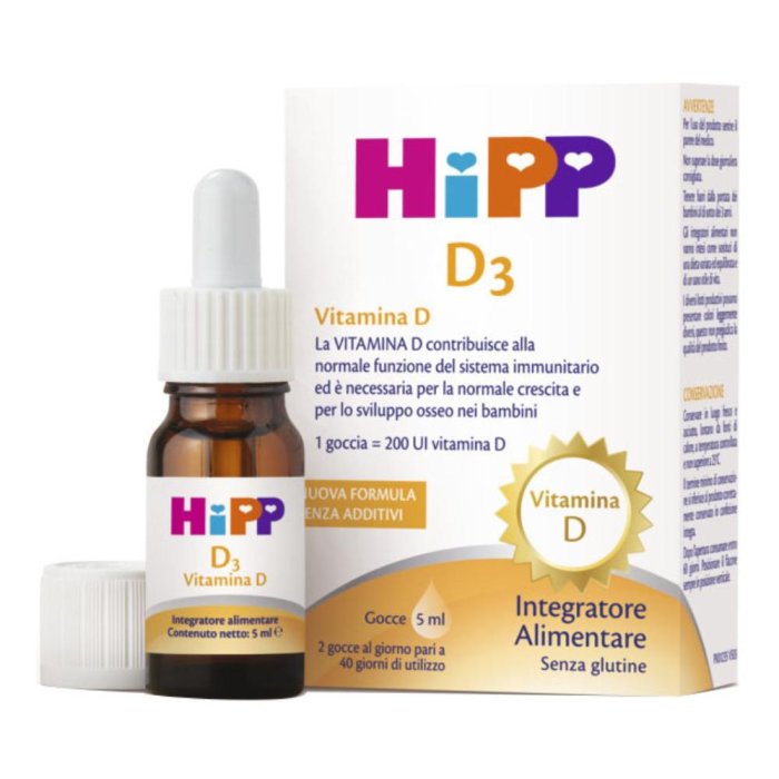 HiPP Vitamina D3 Gocce Orali 5 ml Integratore per Neonati e Bambini per Ossa Forti e Sistema Immunitario